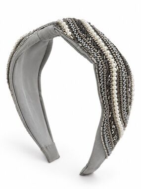Beaded Pearl Accent Gray Headband
